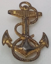 Vintage Gold Tone Sterling Silver United States Navy Anchor Uniform Pin Badge
