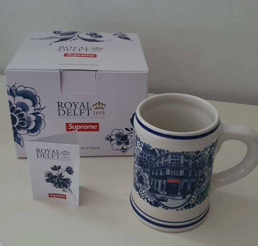 SS21 Supreme Royal Delft 190 Bowery tasse à bière céramique blanc bleu neuf accessoires