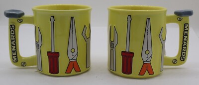Set of2 MENARDS Large Coffee Mug 14 oz. Yellow Pliers Wrench Screwdriver
