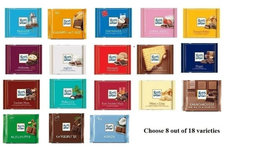 8 x 100g Ritter Sport Chocolate Bar Different Flavors fresh from Germany NEW