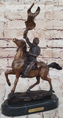 Frederic Remingtons Bronze Sculpture Native American Indian Horse holding Flag