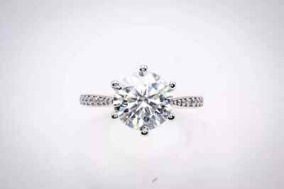925 Silver Moissanite Solitaire Ring With Encrusted Sides 1.42 Ct  - Size 9