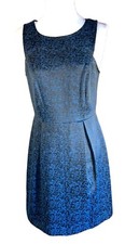 Ann Taylor Loft Sleeveless Blue & Black Textured Sheath Dress With Back Zipper