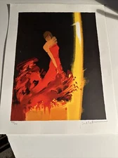 Woman In Red Dress Art Deco Lithograph 300/450 Signed By Artist
