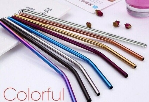 Stainless Steel Straws Reusable Metal Straw 4/8/10 pack All Colours Gift UK Eco  - Afbeelding 1 van 3