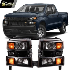 For 2019-2022 Chevy Silverado 1500 Headlights Black Clear Lens Lamps Turn Signal
