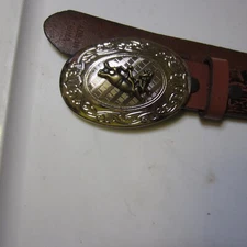 NOCONA BELT CO BROWN BELT GENUINE LEATHER SIZE 26 BULL RIDING BUCKLE N4422002