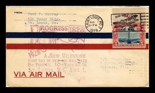 US COVER AIR MAIL FIRST DAY NEW 5C RATE ST LOUIS MISSOURI