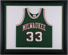 Kareem Abdul-Jabbar Bucks Framed Signed Mitchell & Ness 1970-71 Throwback Jersey