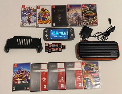 Nintendo Switch Lite Bundle lot with Case, Grip, Charger & 11 Games Skyrim Mario