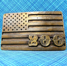 American Flag Belt Buckle 200 Years Bicentennial Vtg 70s Adezy Denver .CPA253