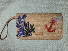 Vera Bradley Wallet Wristlet Straw Beach Red Anchors Aweigh Embroidered 