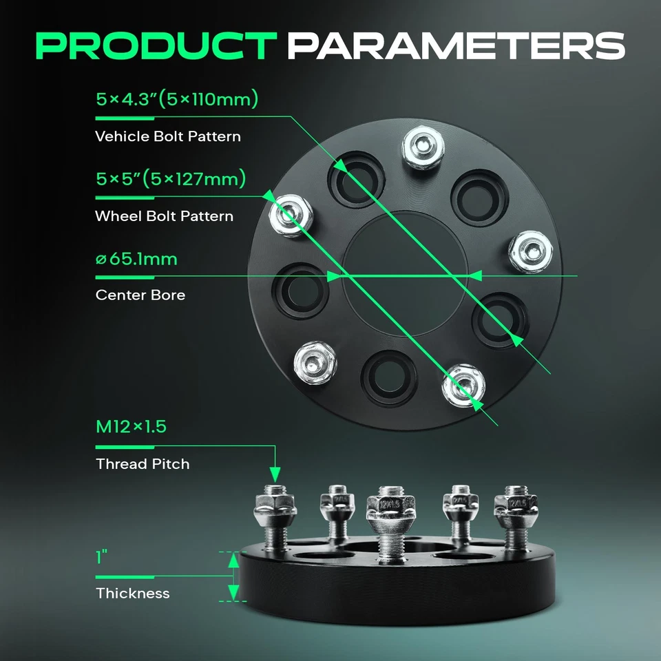 2 peças adaptadores de roda 5x110 mm a 5x127 mm 12x1,5" 65,1 mm 25,4 mm para Chevy Malibu - Imagem 4 de 4