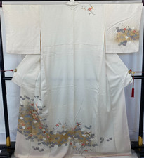 Japanese Vintage Kimono Polyester White Homongi Traditional Authentic Length65in