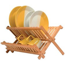 Collapsible 2-Tier Bamboo Dish Drying Rack - Eco-Friendly Kitchen Organizer