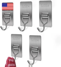 Adhesive Hook for Hanging - 8LB Stainless Steel Towel Hooks, Waterproof Wall Hoo