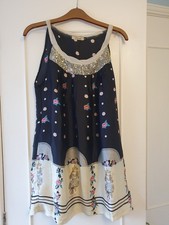 Madame Butterfly dress / long top - Size M (10) - floral patterned black beige