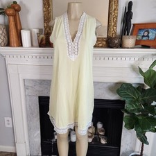 VTG 60s Raalte Butter Yellow Nightgown White Lace Size Small