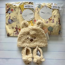 NWT Bundle Little Sleepies Disney Pooh Zippered Romper Crib Sheet Hat Shoes