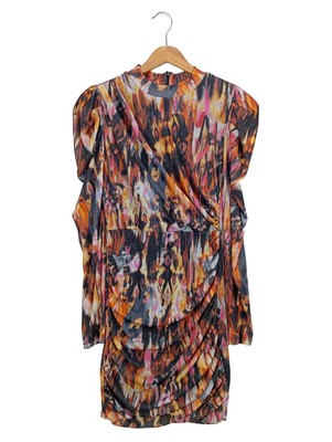 PIECES Langarmkleid Damen Gr. DE 38 hellorange-pink-schwarz Elegant