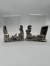 Vintage Pair Of Kirk Stieff Pewter Photo Picture Frames School Opening 3.5x2.5”