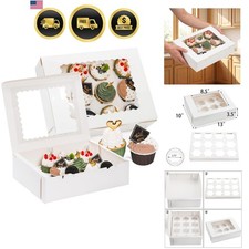 20 Pack Cupcake Boxes 12 Counts White Paper Cupcake Container with Inserts an...
