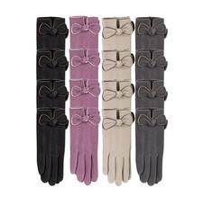 Lady  s Fashion Soft Warm Classic Gloves with Bow Multicolor 12 Pack GL227