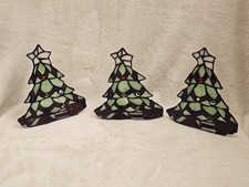  3 Vintage Stained Glass Christmas Tree Votive Candle Holder Set Tiffany Style