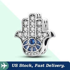 KUNSIR 925 Sterling Silver Charm For Bracelet Evil Eye in Hand Palm Bead Charm