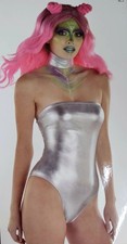 Women's S/M Silver Bodysuit And Collar Halloween Costume