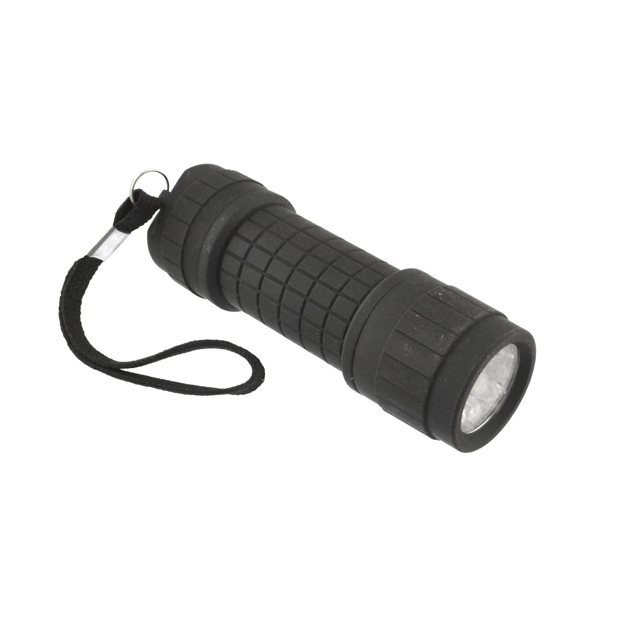9 LED Negro Antorcha Luz Mini Linterna Camping Senderismo Goma Estuche GAR67