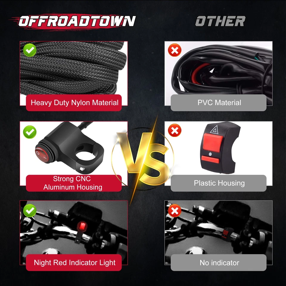 2 Lead Motorcycle LED Light Wiring Harness Kit for Harley Honda w/Switch & Relay Foto 3 de 4