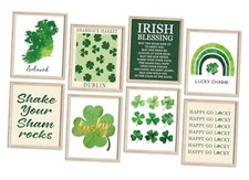 8Pcs St. Patrick' s Day Wall Art Prints Wall Decor Watercolor Lucky Charm