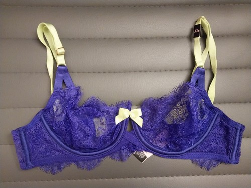 Victorias Secret Very Sexy Purple Chantilly Lace Bra Neon Green NWT 32B - Picture 4 of 8