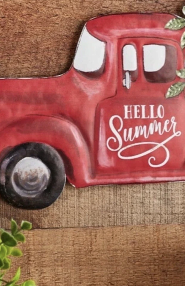 ¡NUEVO! Letrero de metal pintado The Pioneer Woman Hello Summer Truck rojo blanco azul julio Foto 3 de 4