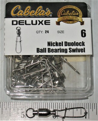 24 CABELA'S NICKEL Sz 6 Ball Bearing Swivels w DUOLOCK snaps   BSD-N6