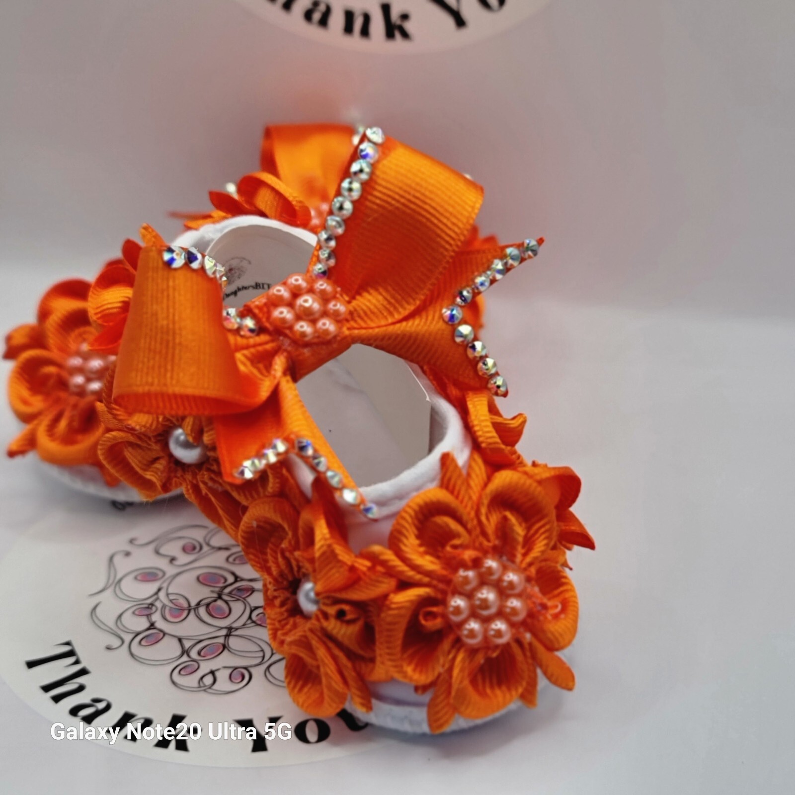 "Sale" bling newborn baby girl,Orange flowers & Crystals CHRISTening shoes