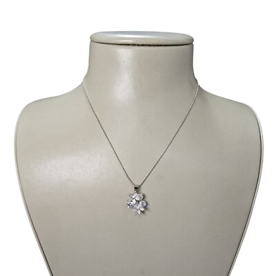 Stephan & Co Women's Silver Plated Flower Rhinestone Dainty Pendant Necklace NWT