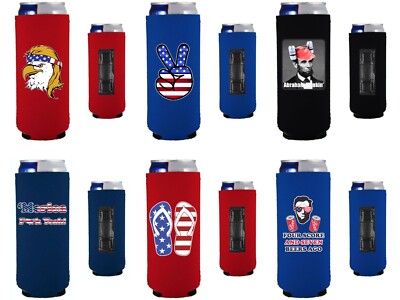 Patriotic USA Magnetic Slim Can Coolie Designs 6 Pack; Compatible with Ultra