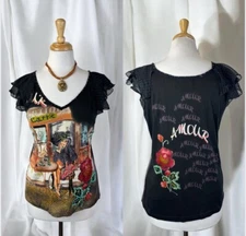 Y2K Top Beaded Artsy Fashion Girl Ruffles Fairycore Whimsy Goth Couture 90s M