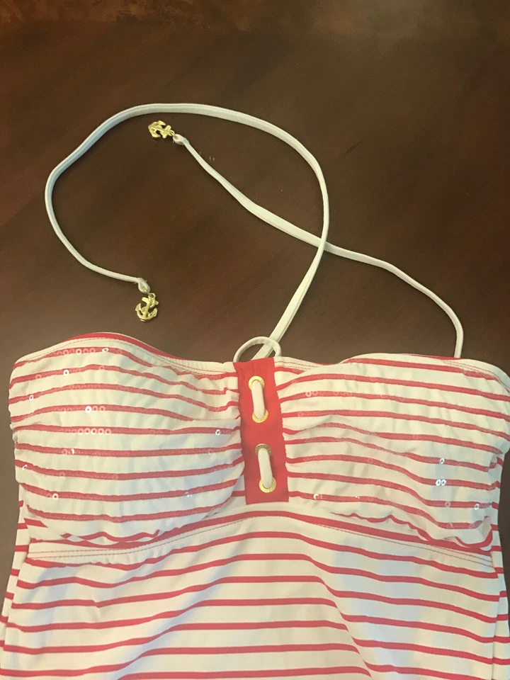 SPERRY 女式 S 码红色白色条纹航海三明治泳装金色小饰品全新带标签 — 第 3/4 张图片