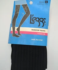 L'eggs 1 Pair Tights Size B Textured Jet Black Ribbed Fashion Opaque Spring Fall