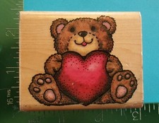 Rubber Stampede LARGE LOVE ME Teddy Bear with Heart Rubber Stamp A-200-E