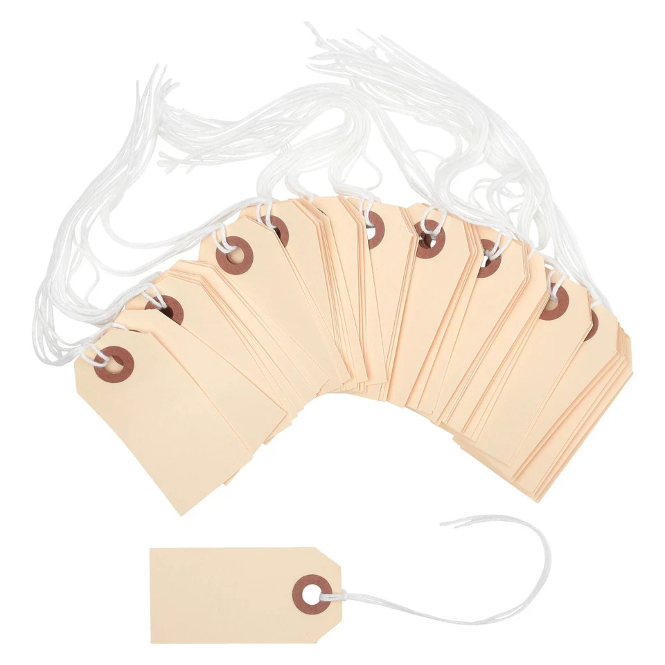 1000- 2 3/4" x 1 3/8" Size 1 Manila Tags with String for Inventory Merchandise - Image 4 of 4