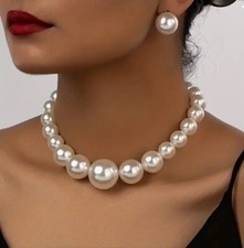 Faux Pearl Clavicle Necklace  Pearl Earring Jewelry Necklace Earring Set W/ Box