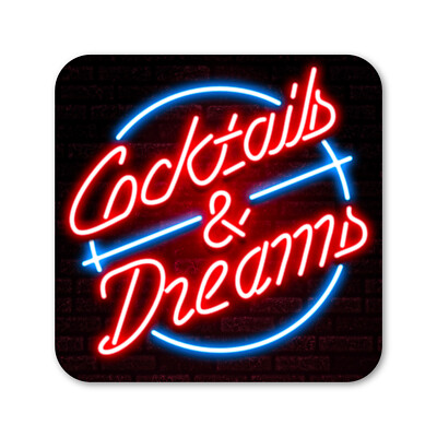 Cocktails & Dreams 80er Jahre Neon Stil Getränke Untersetzer Bar Pub Bierdeckel 80 Kreuzfahrt