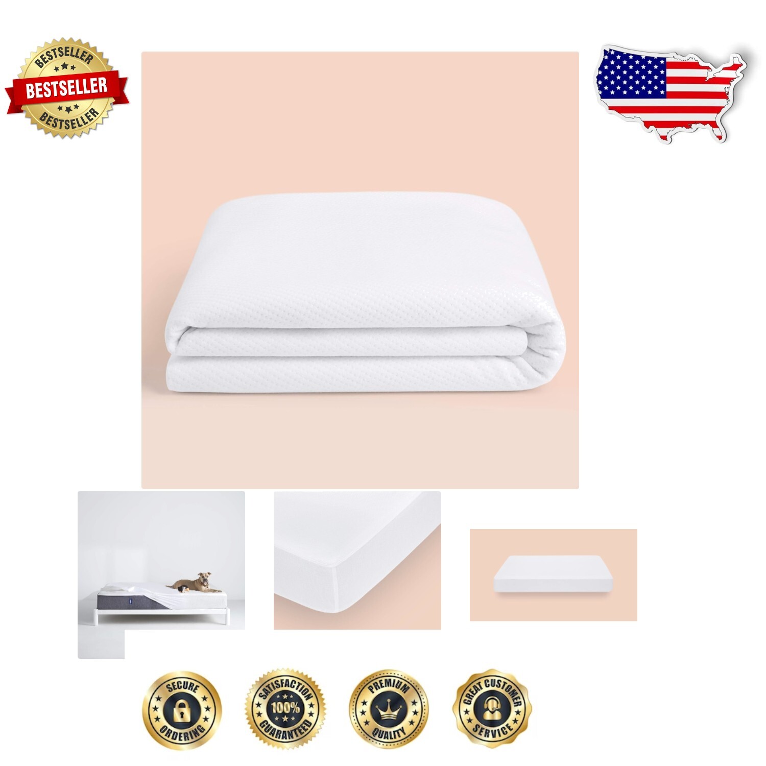 Breathable Polyester Waterproof Mattress Protector - Full Size, Quiet Comfort