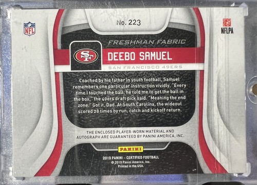 2019 CERTIFIED #223 DEEBO SAMUEL RC FRESHMAN FABRIC BLUE 19/50 JERSEY MATCH - Picture 3 of 3