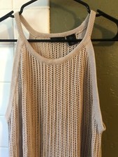 Tahari Halter Tunic Dress Beige Knit Large EUC