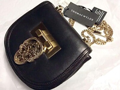 Thomas Wylde Chain Shoulder Bag Skull Black Lambskin Leather NEW